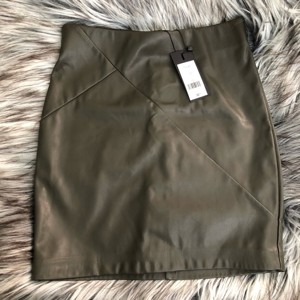 Olive Green Faux Leather Skirt